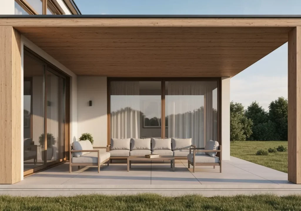 Nowoczesne zadaszenie tarasu z drewna